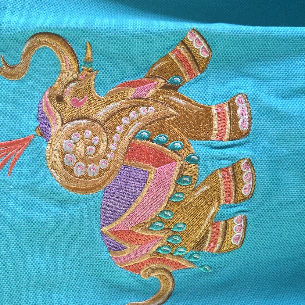 Bob Mackie Turquoise Jacket with Orange Embroidery Elephants - Picture 5 of 5